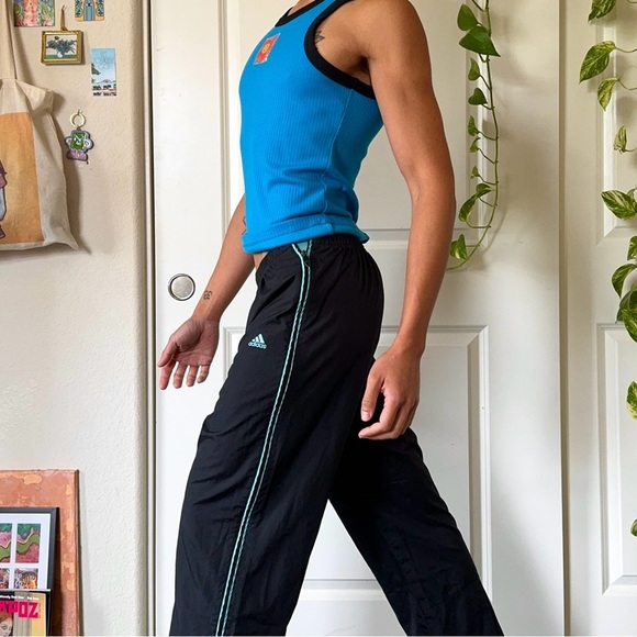 Vintage Y2K Black & Teal Adidas Trackpants - Picture 2 of 9